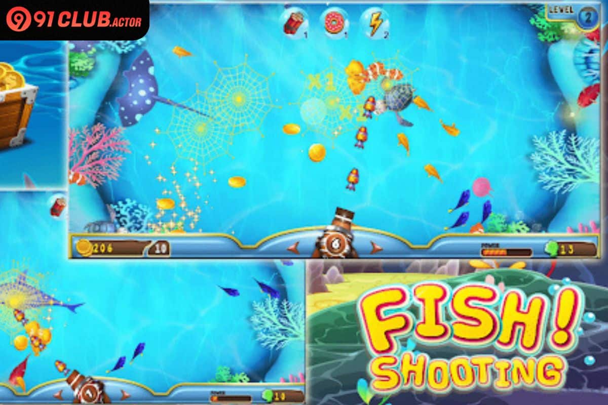 Fish Shooting gameplay with cannons targeting moving fish