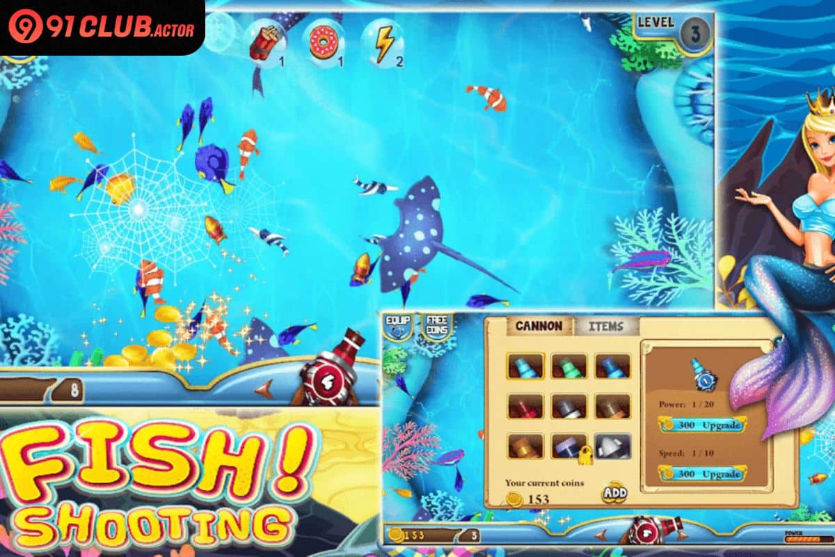 Fish Shooting underwater game interface on mobile